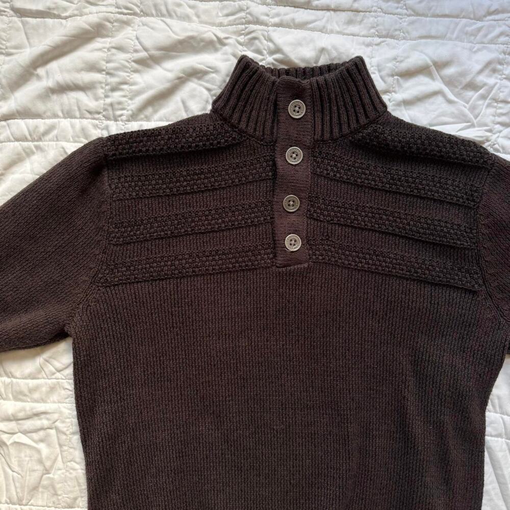 J.B. Holt dark brown mock neck sweater sz M knit fisherman old money preppy - Picture 5 of 8